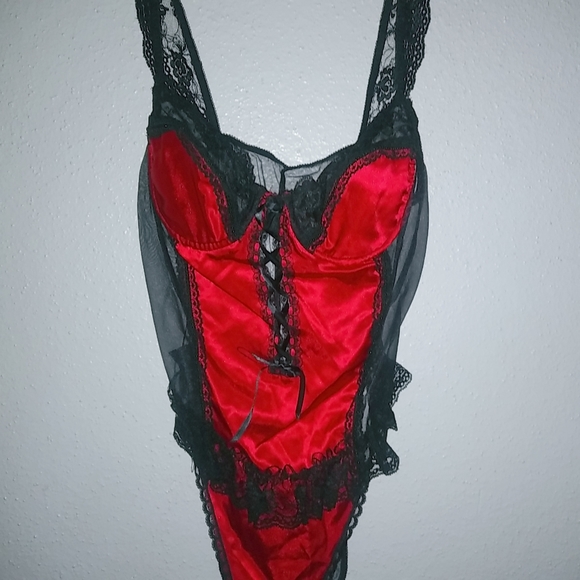 California Dynasty L Underwire Lace Trimmed Ribbon Lace Up Front Teddy Lingerie - Picture 3 of 10